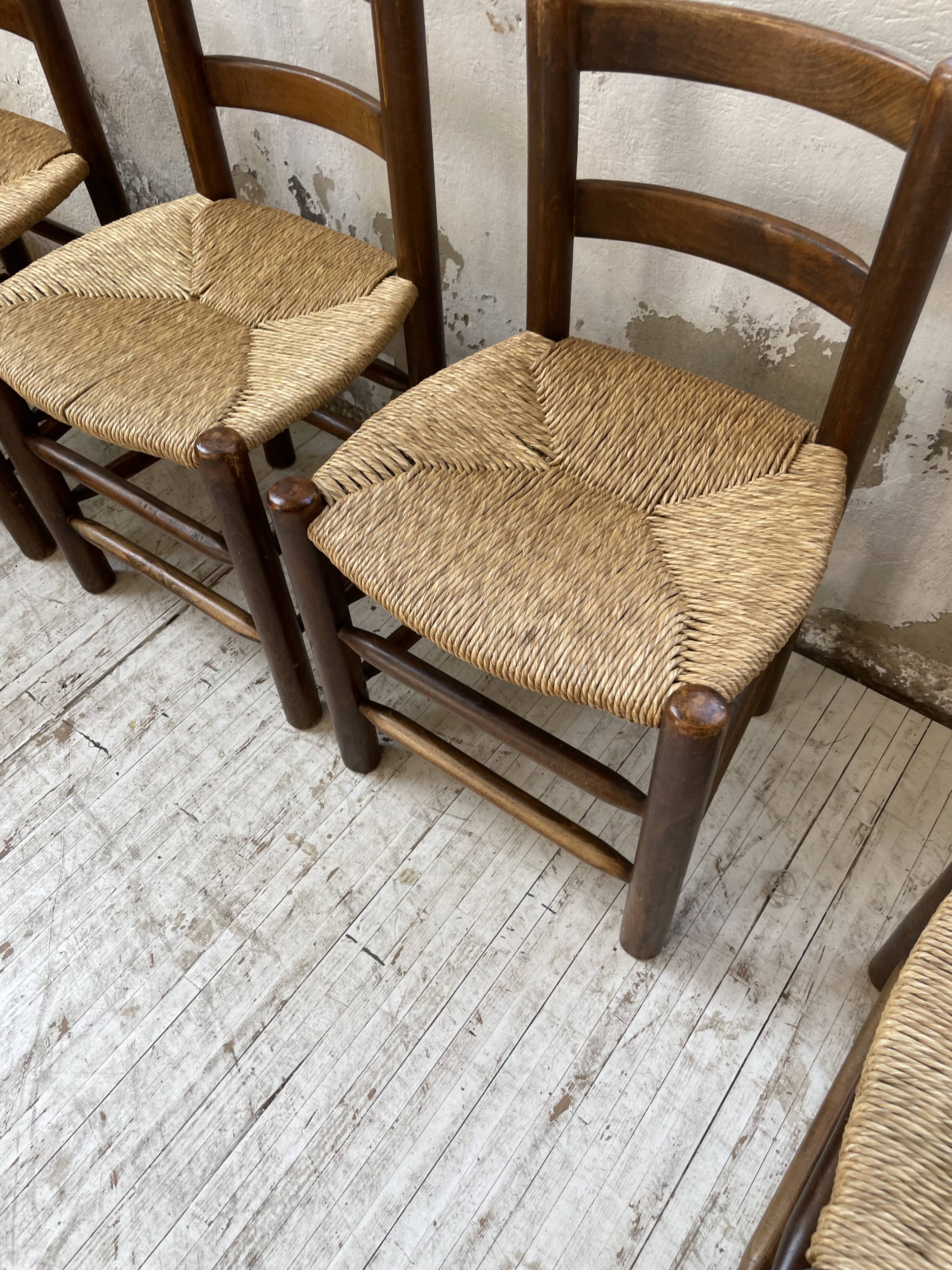 6 straw and oak chairs, mountain furniture
