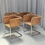 Set of 4 cantilever wicker chairs, attributed to Harvey Probber, USA, 1970s.