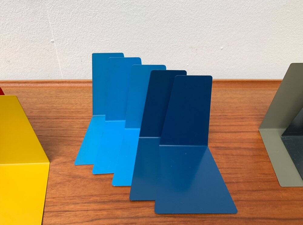 Mid-century German colourful minimalist metal bookends by Soennecken, 1960s, set of 16.