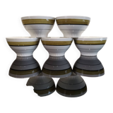 Series of 5 small old earthenware bowls with olive green edging