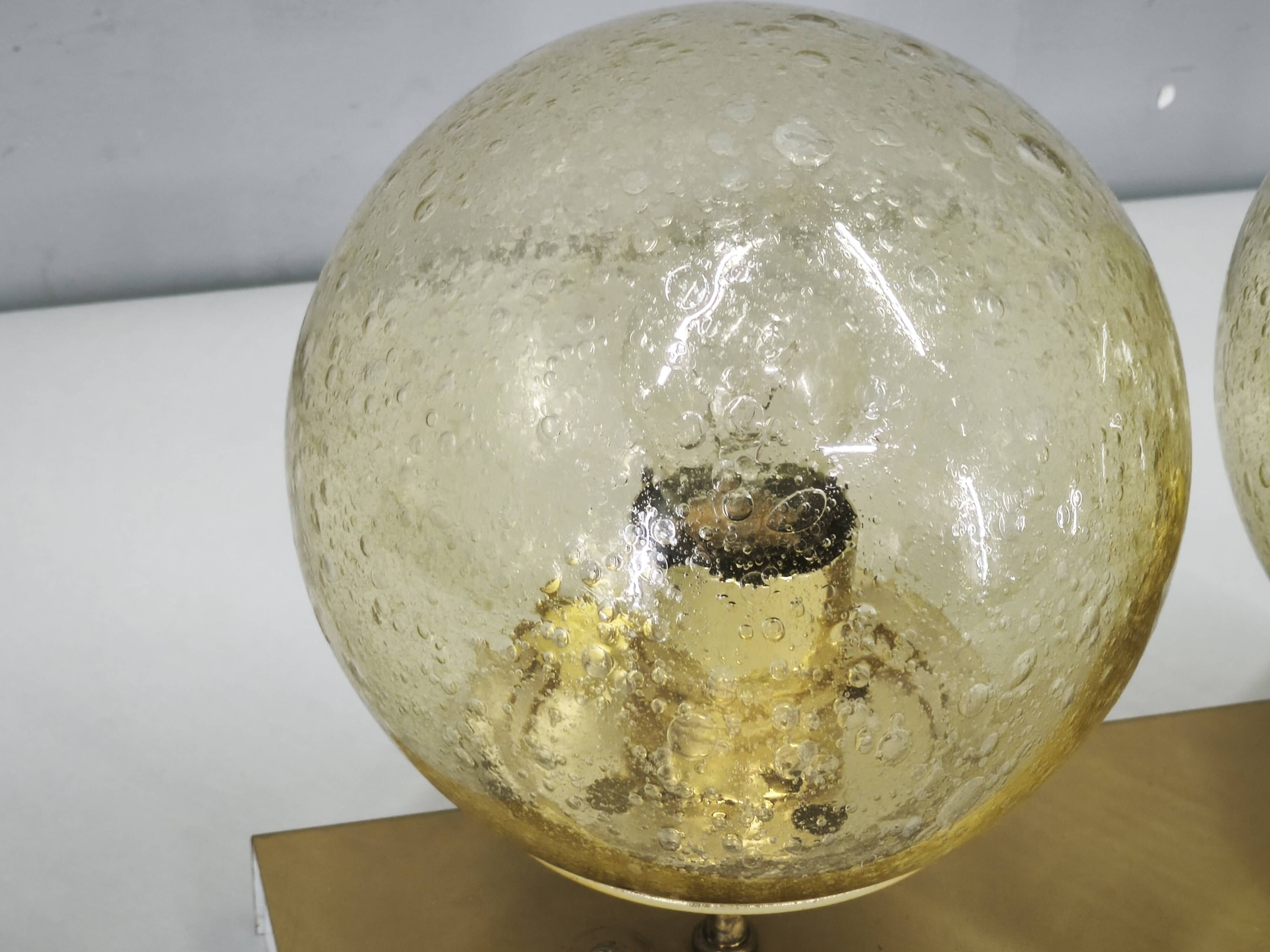 1970s Czech Space Age Double Wall Light with Amber Bubble Glass Globes