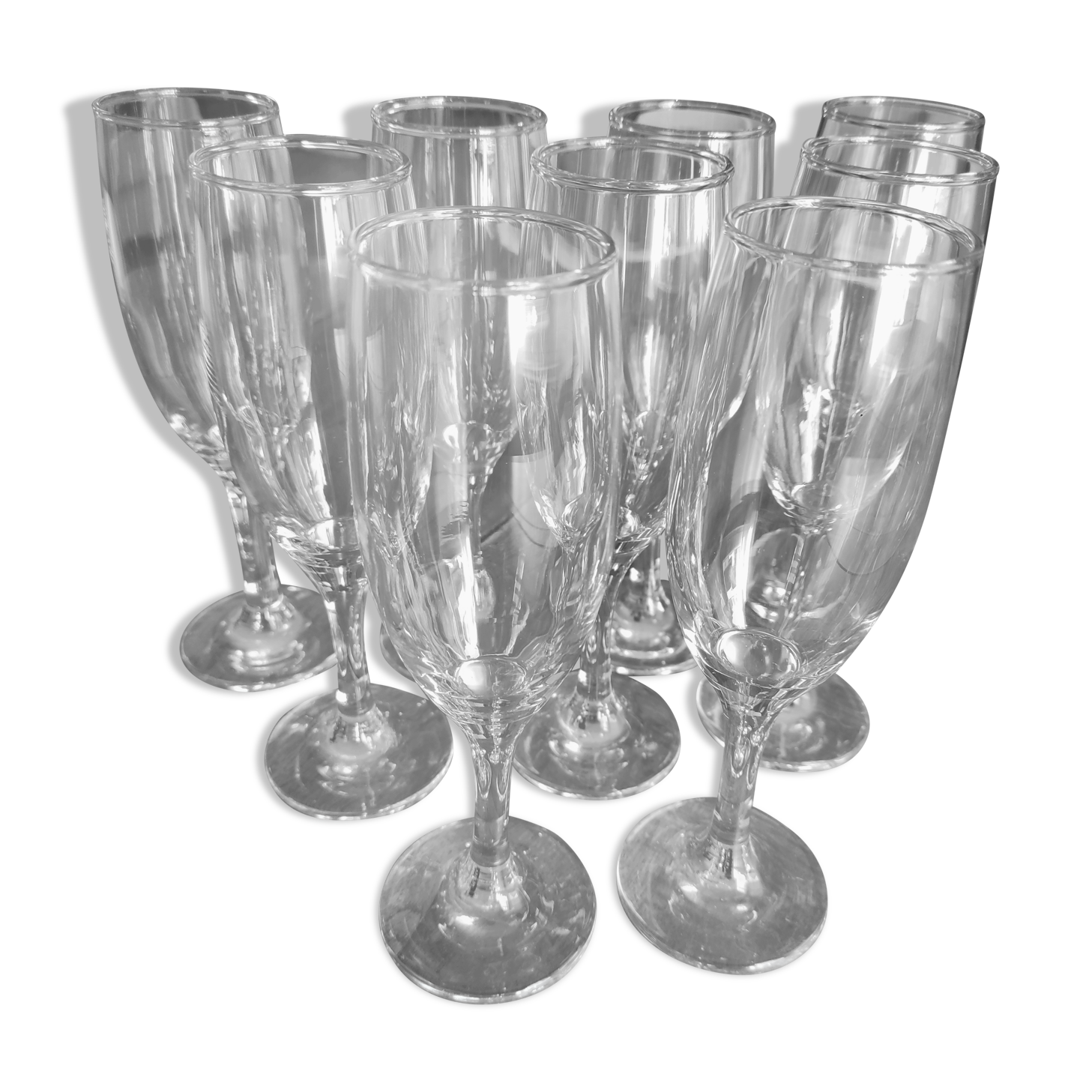 Lot de 9 flûtes à champagne en verre vintage