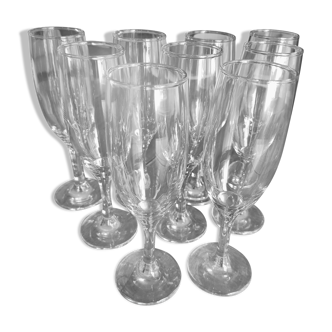 Set of 9 vintage glass champagne flutes