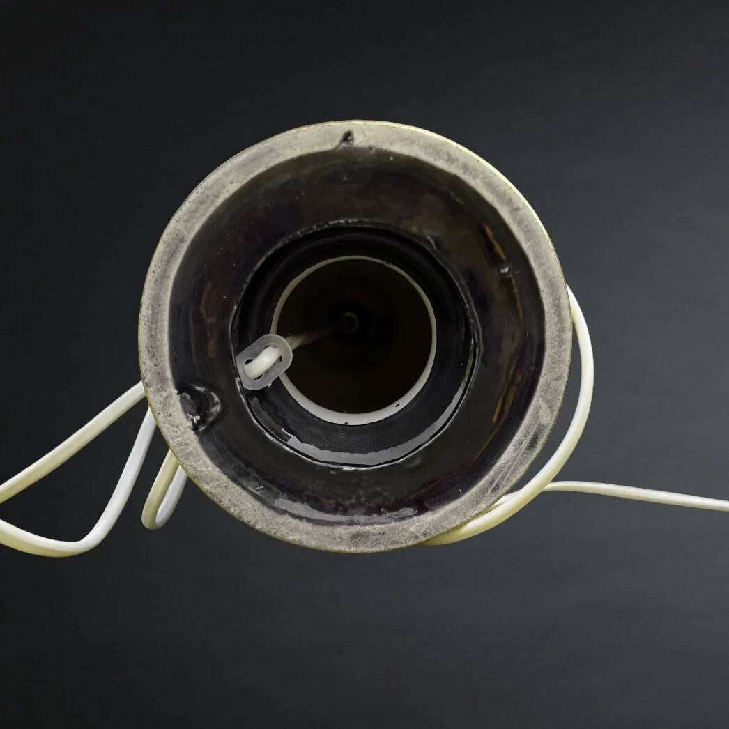 Pied de lampe en céramique verte mouchetée noire et dorée années 70 style Hollywood Regency
