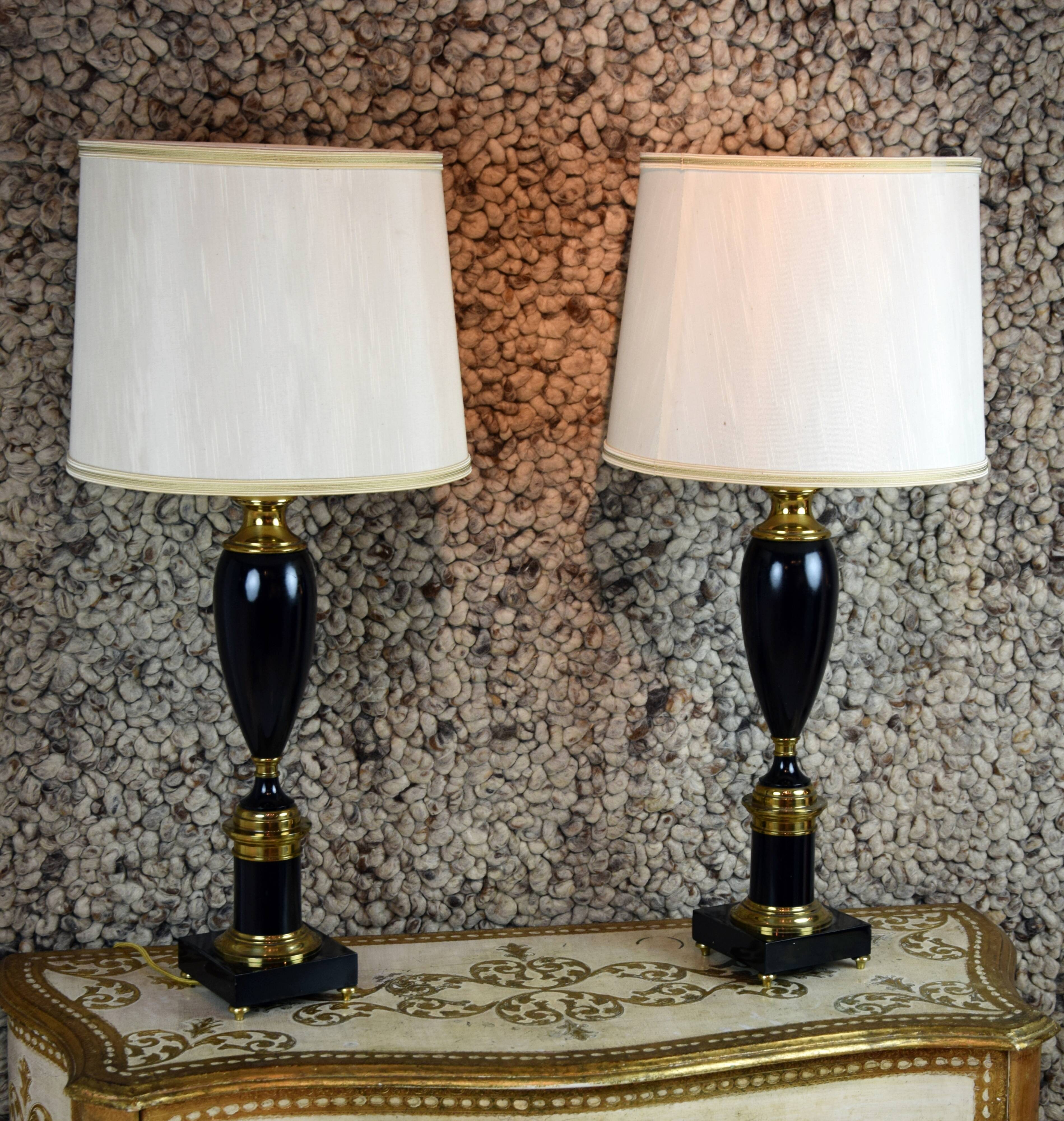 Pair of black lacquered lamps