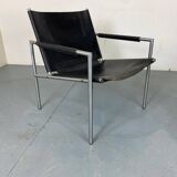 Fauteuil de salon moderne en cuir noir par Martin Visser pour T Spectrum, années 1960