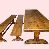 Oak monastery table with 2 original benches