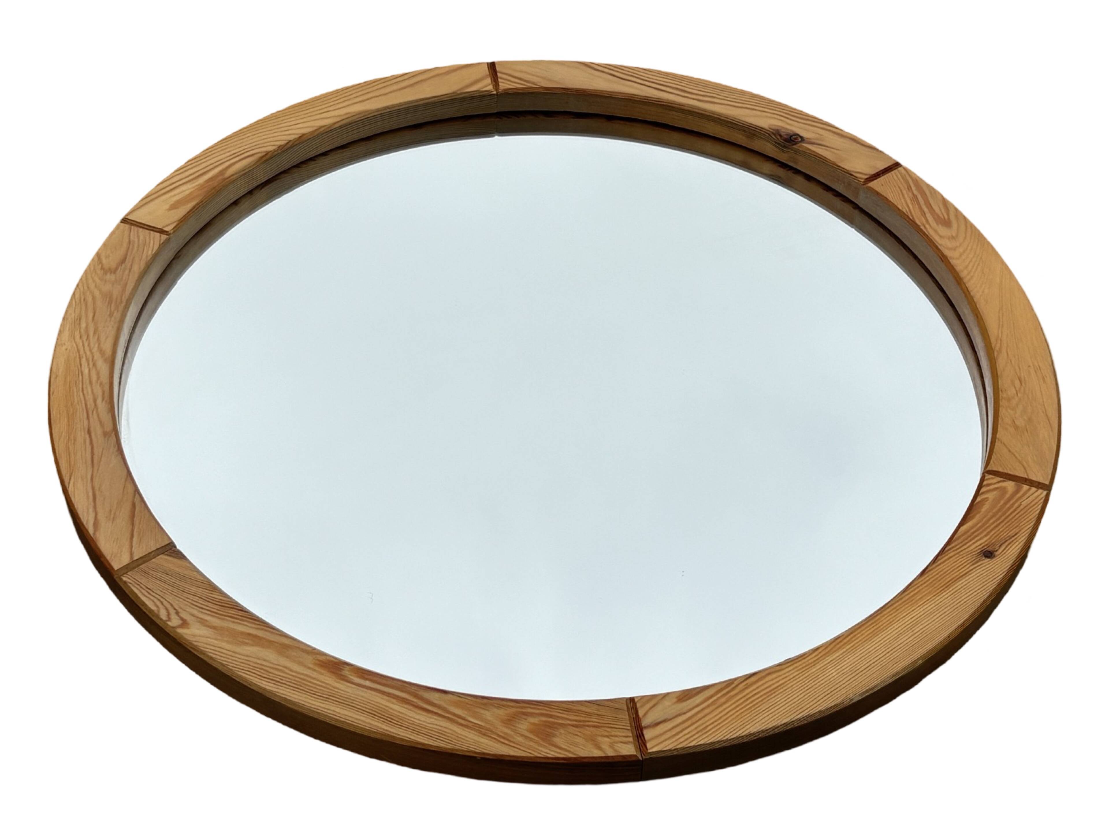 Vintage 70s round pine mirror Swedish design