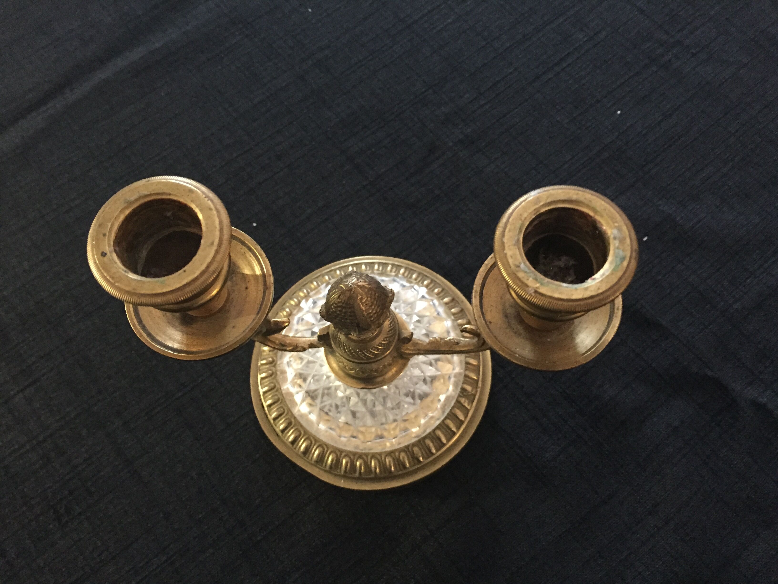 Double bronze and glass double candlestick