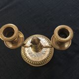 Bougeoir double ancien bronze et verre