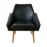 1 Of 2 Black Leatherette Lounge Armchair From 60'S