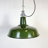 Industrial French Green Enamel Factory Pendant Lamp, 1960s