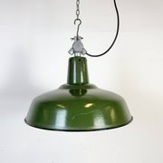 Industrial French Green Enamel Factory Pendant Lamp, 1960s