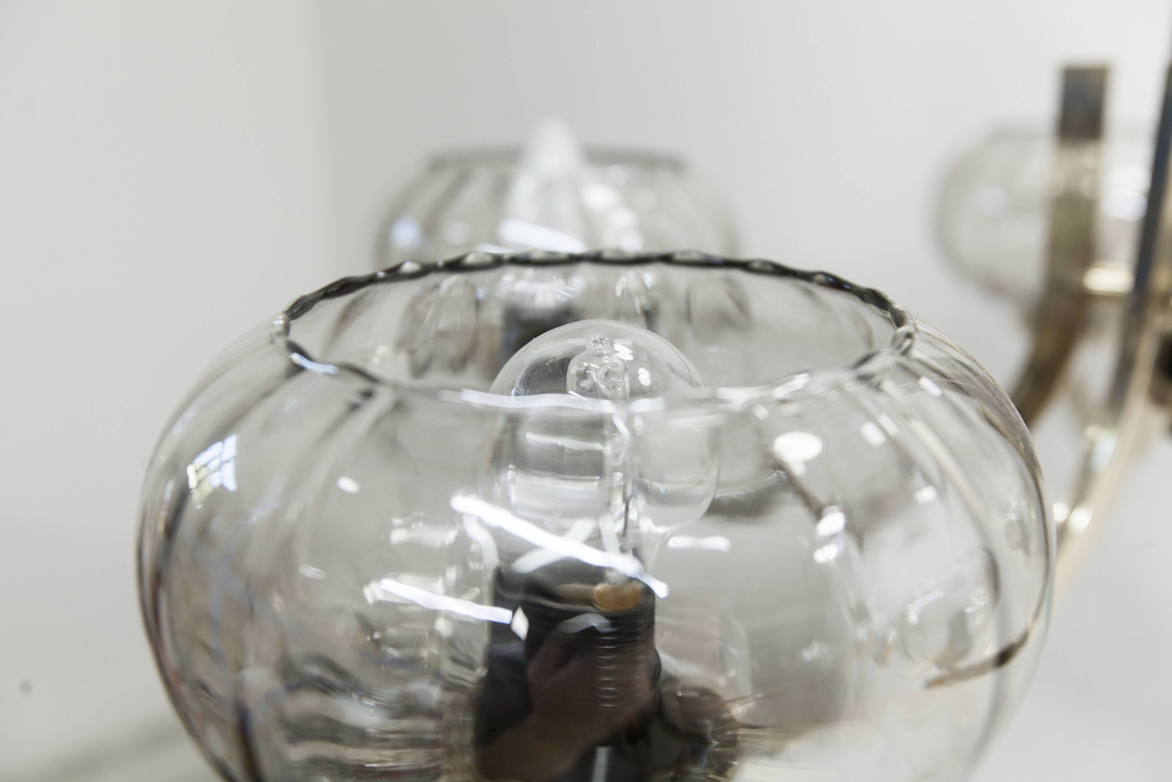 See Delmas chandelier, 3 arms, black and gold, clear glass, 1960