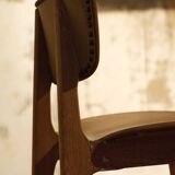 Trio of vintage 6157 chairs by Roger Landault leather and wood 1950