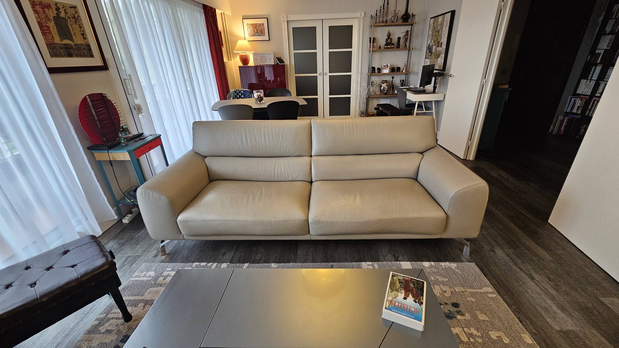 Roche Bobois grey leather 3-seater sofa