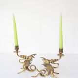Pair of 19th century gilded brass “chimera” candlesticks