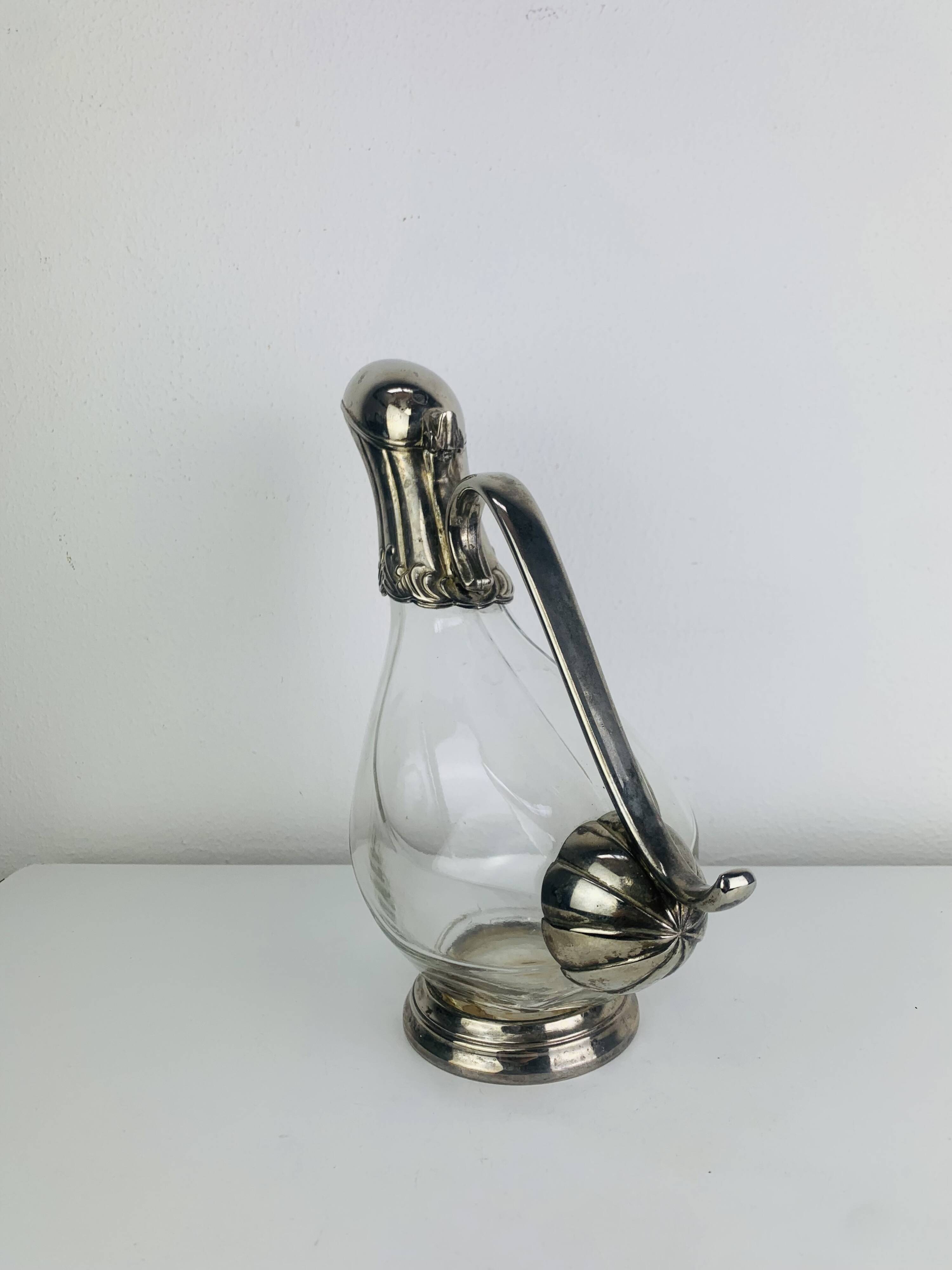 Silver-plated wine carafe jug, duck