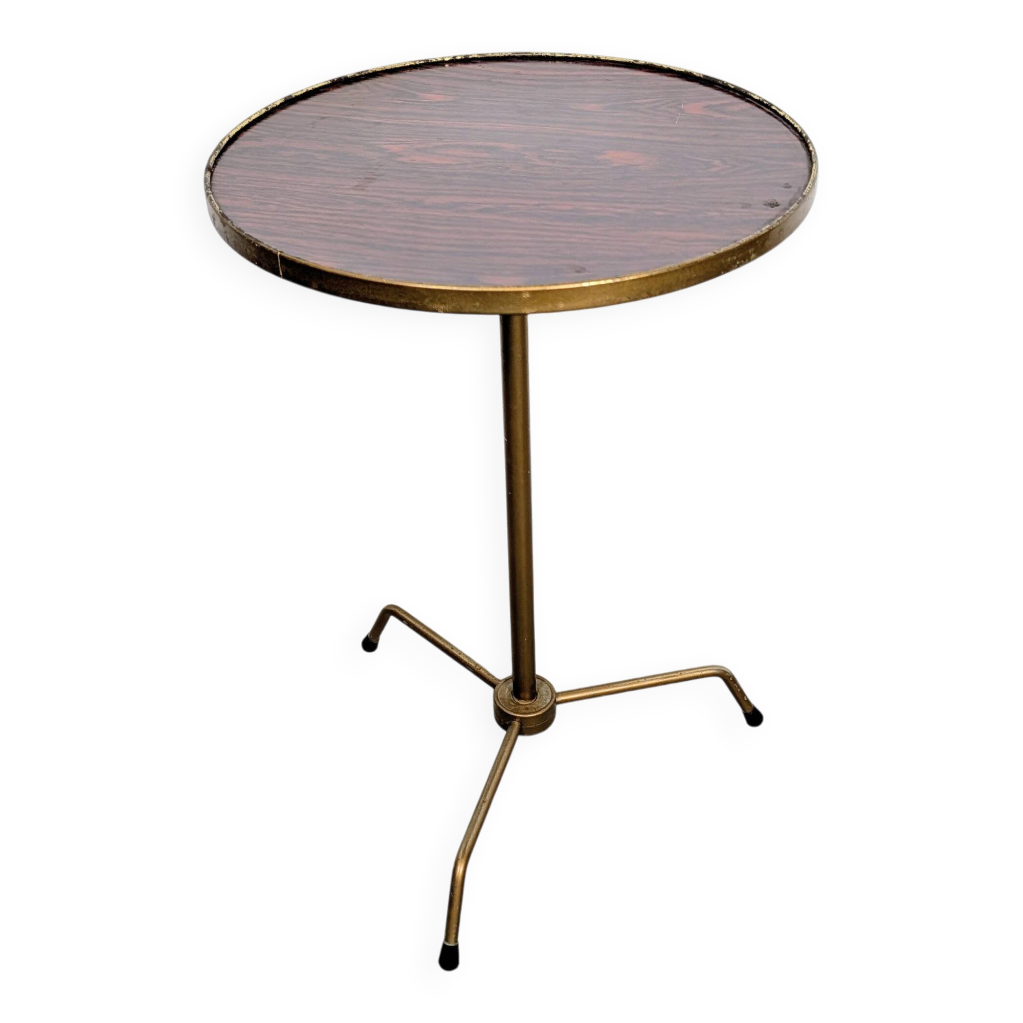 Guéridon tripode en laiton et formica, années 1960