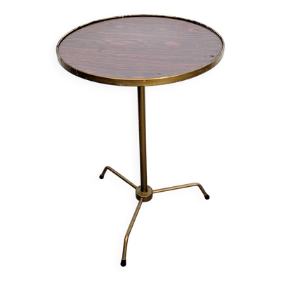 Guéridon tripode en laiton et formica, années 1960