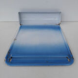 old blue enamelled steel utensil drainer