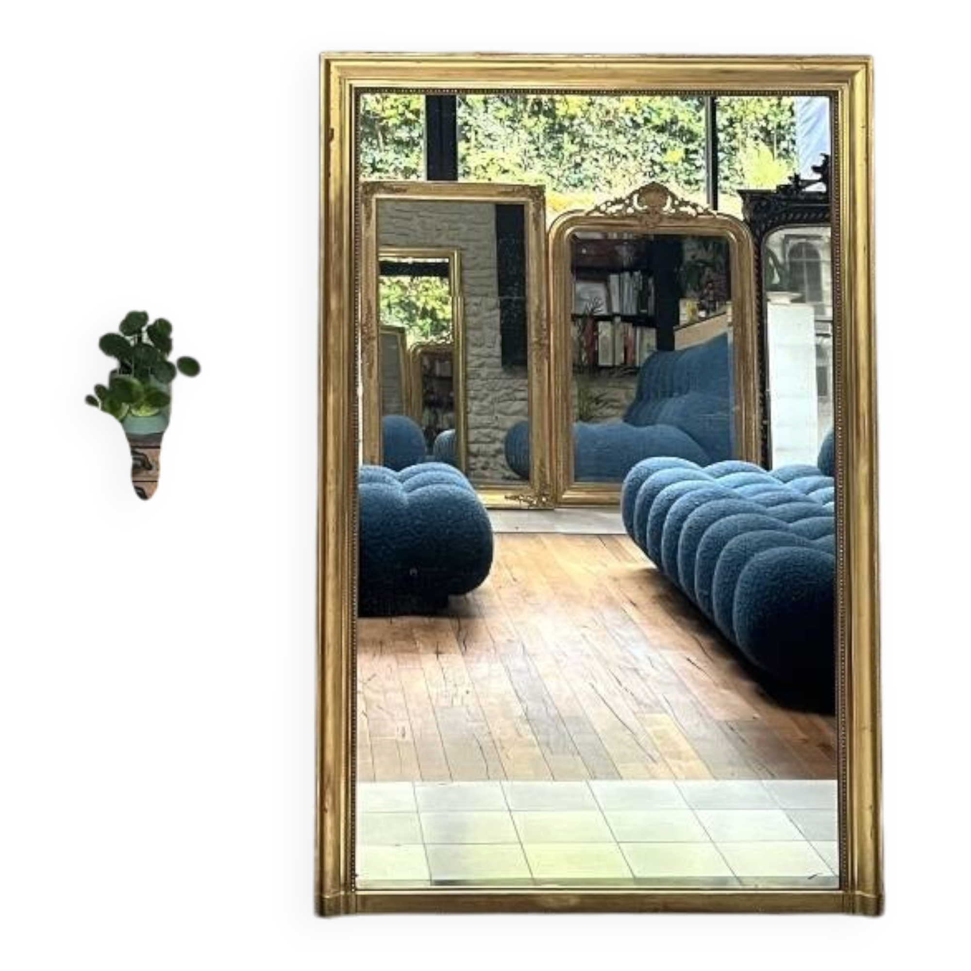 Pearled fireplace mirror 162.5/107.5cm gilded with gold leaf, fireplace trumeau, mirror.