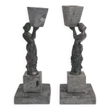 Rare decorative candlesticks in bronze and soapstone, Finland, Art Deco
