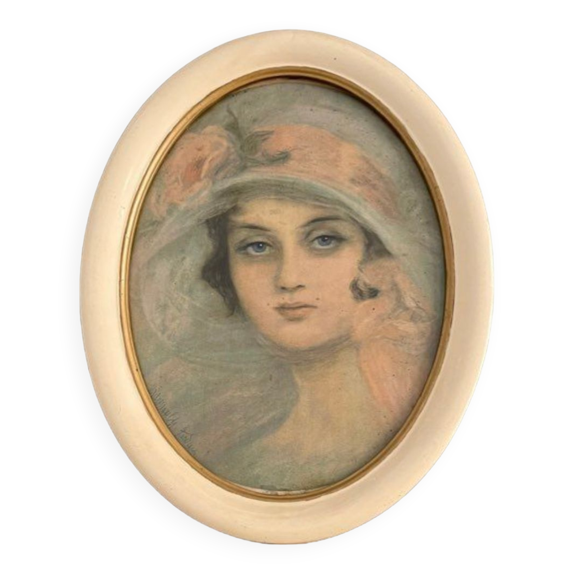 Lithographie période Art Déco, portrait d’une élégante