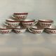 8 old earthenware cups with garnet flowers stenciled