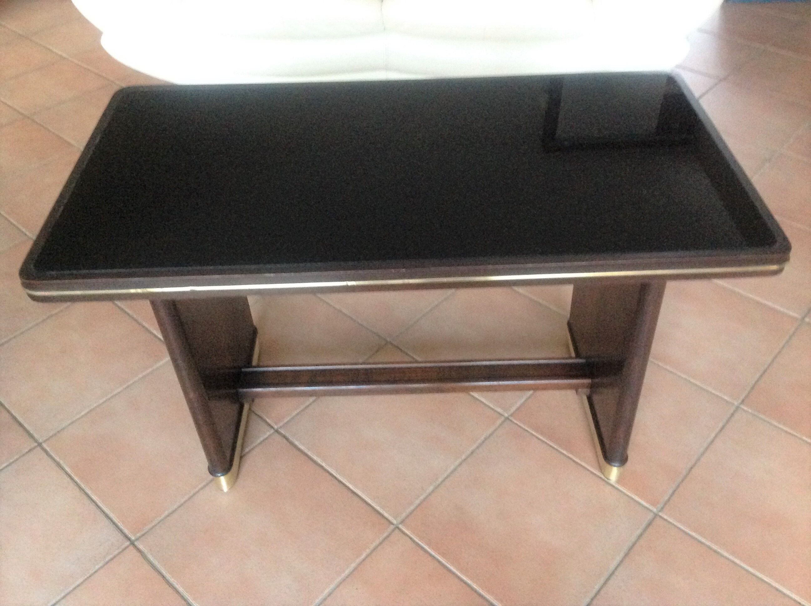 Coffee table with black glass top / 40s-50s