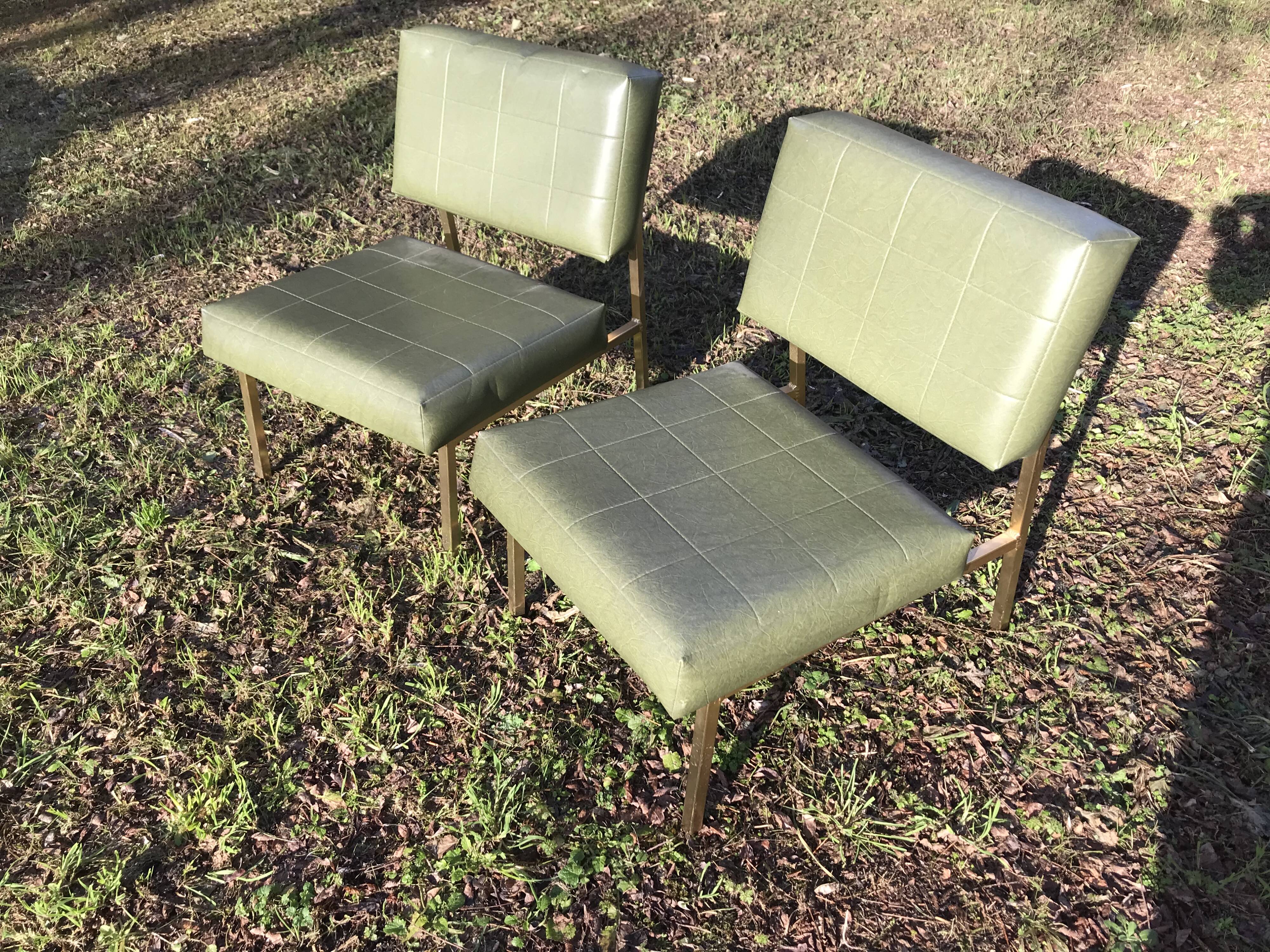 Paire de chauffeuses vintage 1970 skaï vert