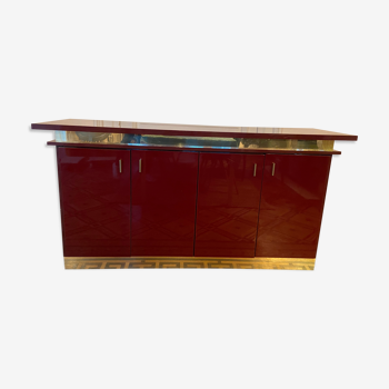 Lacquered sideboard burgundy and brass, 1970s