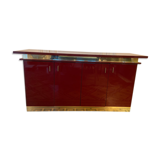 Lacquered sideboard burgundy and brass, 1970s