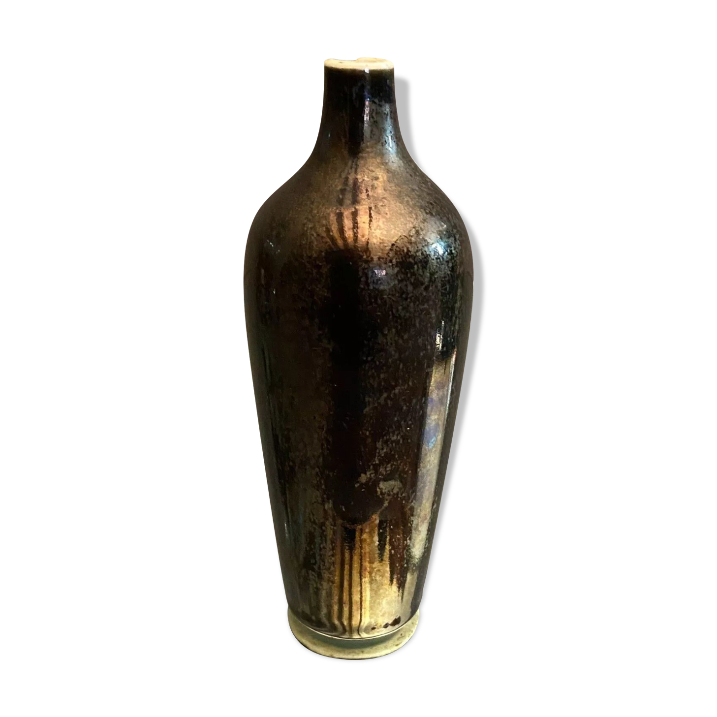 Iridescent ceramic soliflore vase early XXth GDV Bruère Girault Demay Vignolet
