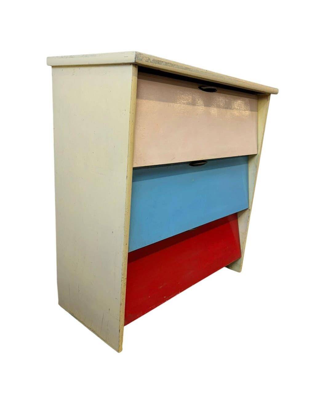 Armoire à chaussures, meuble à abattants vintage en bois de couleur