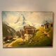 Old painting, Swiss mountain landscape signed H Herzer, mid-XX century