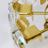 Large brass chandelier by Oscar Torlasco, rainbow optical glass rings, Italy, 1970s.