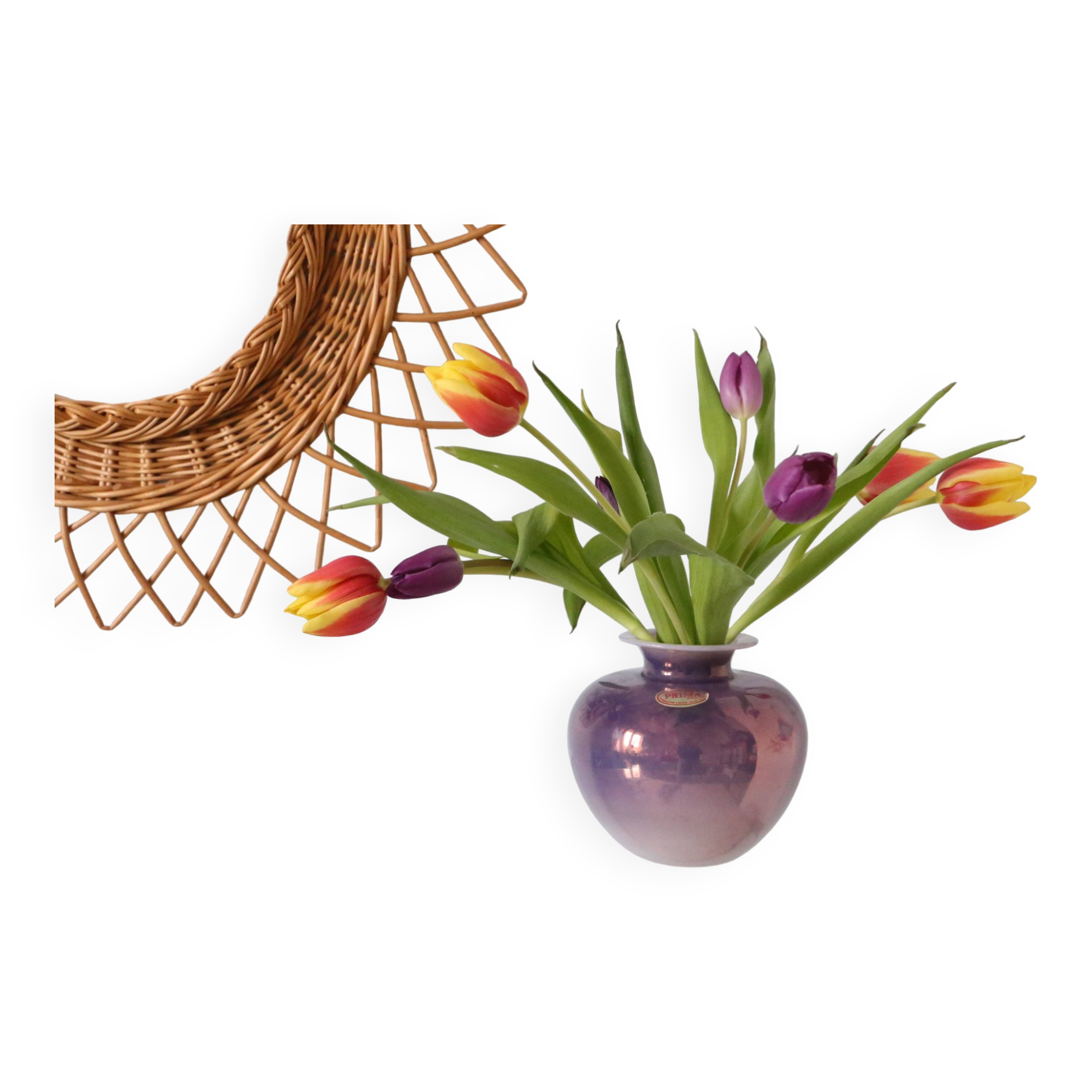 Iridescent glass ball vase, vintage, 1980