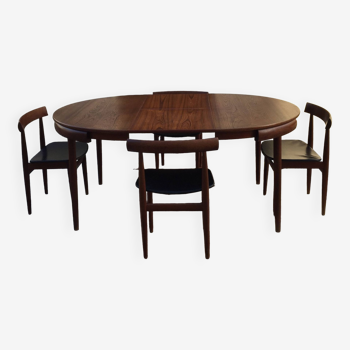 Extendable table and 4 Roundette chairs Hans Olsen