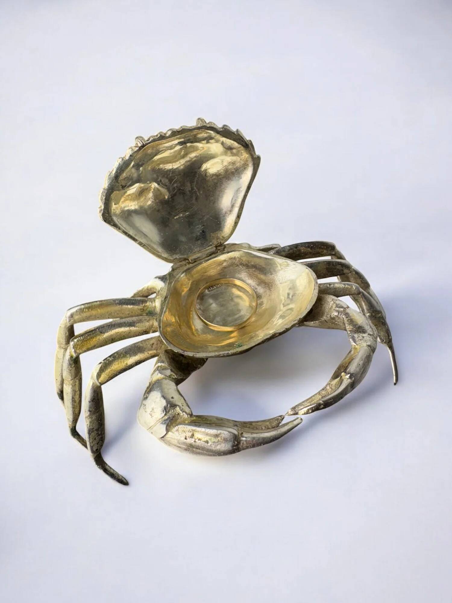 Crab jewellery box, silver plated & alpaca, Spain, 1950s