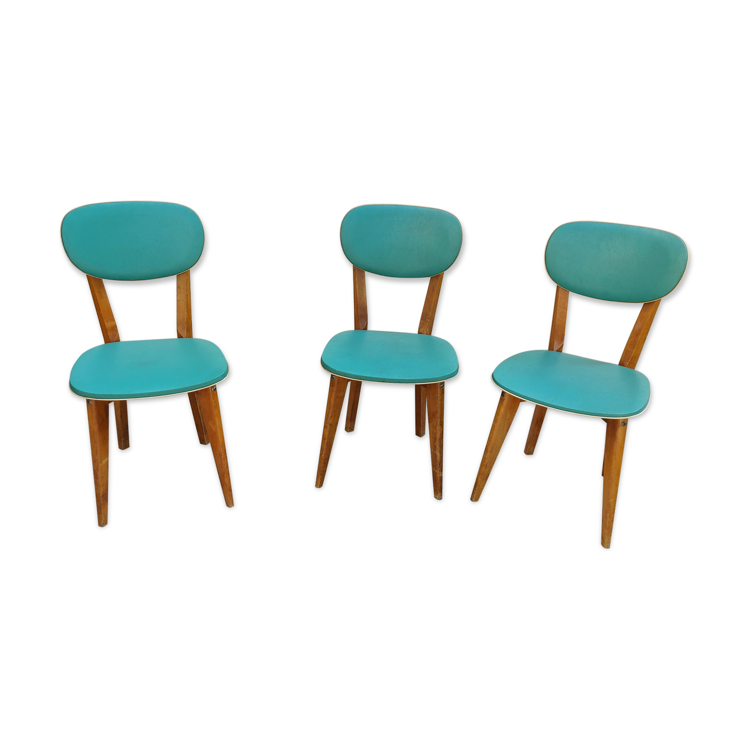 3 chaises vintages, assise et dossier en skaï