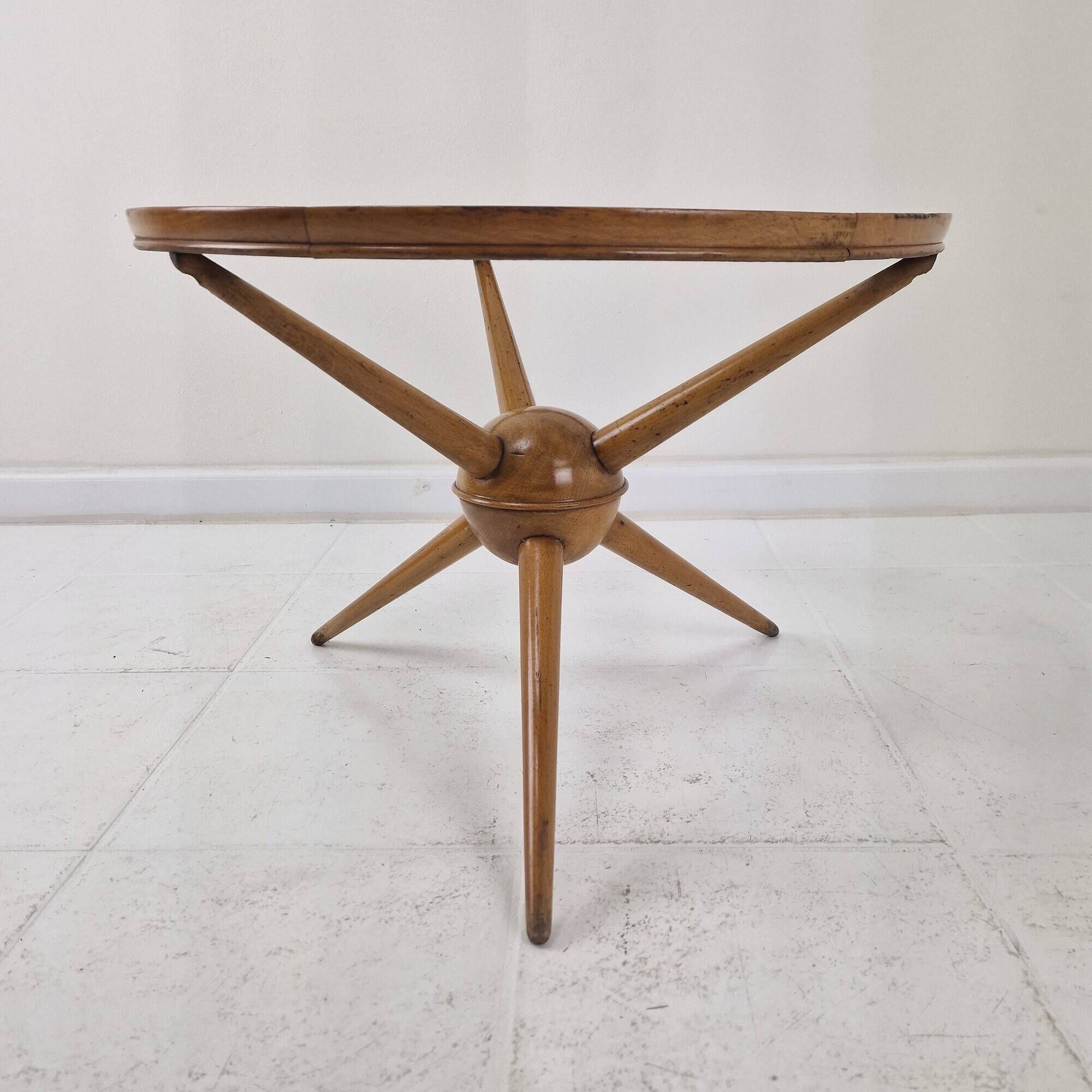Tripod Table in Wood and Glass Attributed to Cesare Lacca, Italy, 1950s