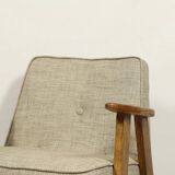 Vintage armchair rustic oak wood herringbone pattern fabric design by Chierowski