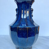 Large blue glazed ceramic vase