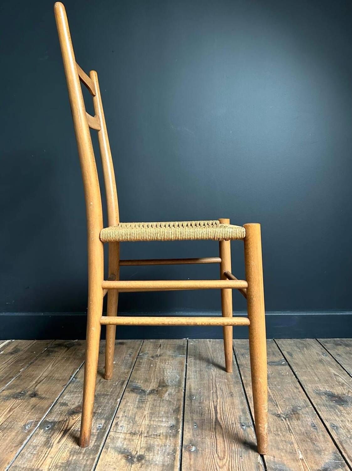 Pair of vintage chairs with rope, antique seating furniture