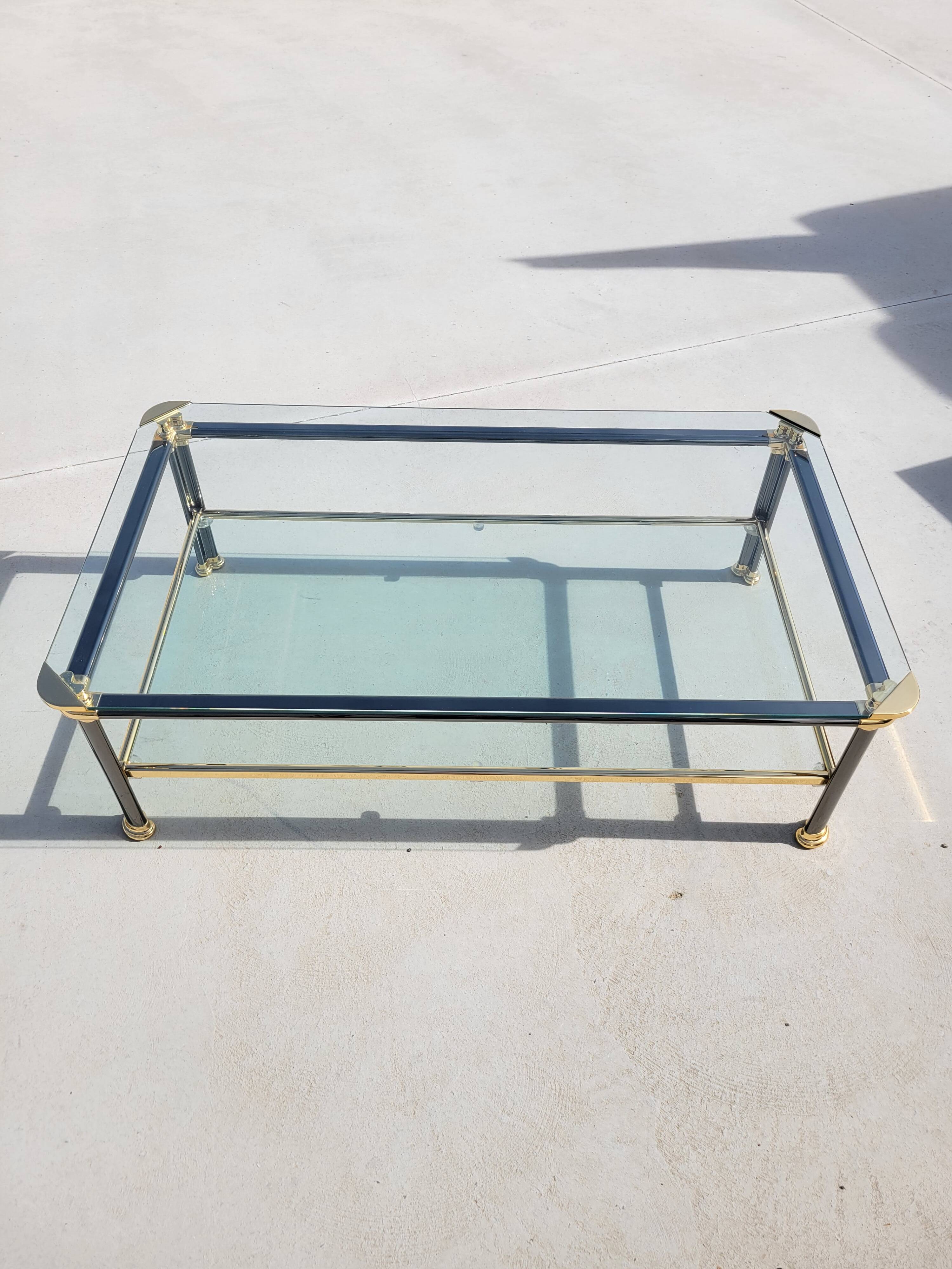 Vintage glass and brass coffee table from the 70s and 80s, Italian design