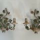 Pair of Wall Lights with Floral Basket in Painted Sheet Metal. Italian Work. Circa 19.