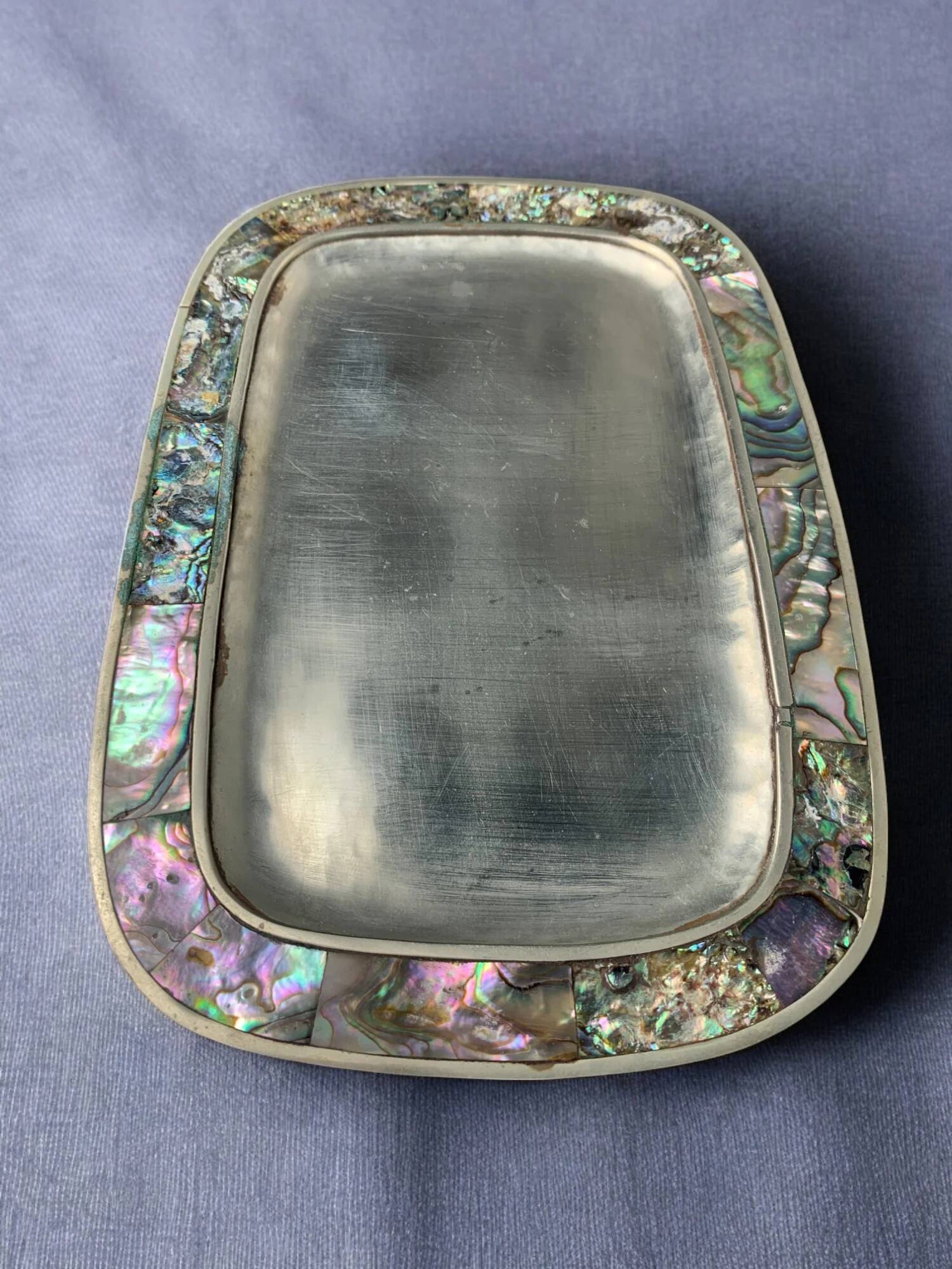 Abalone shell & alpaca tray, Mexico, circa 1970s