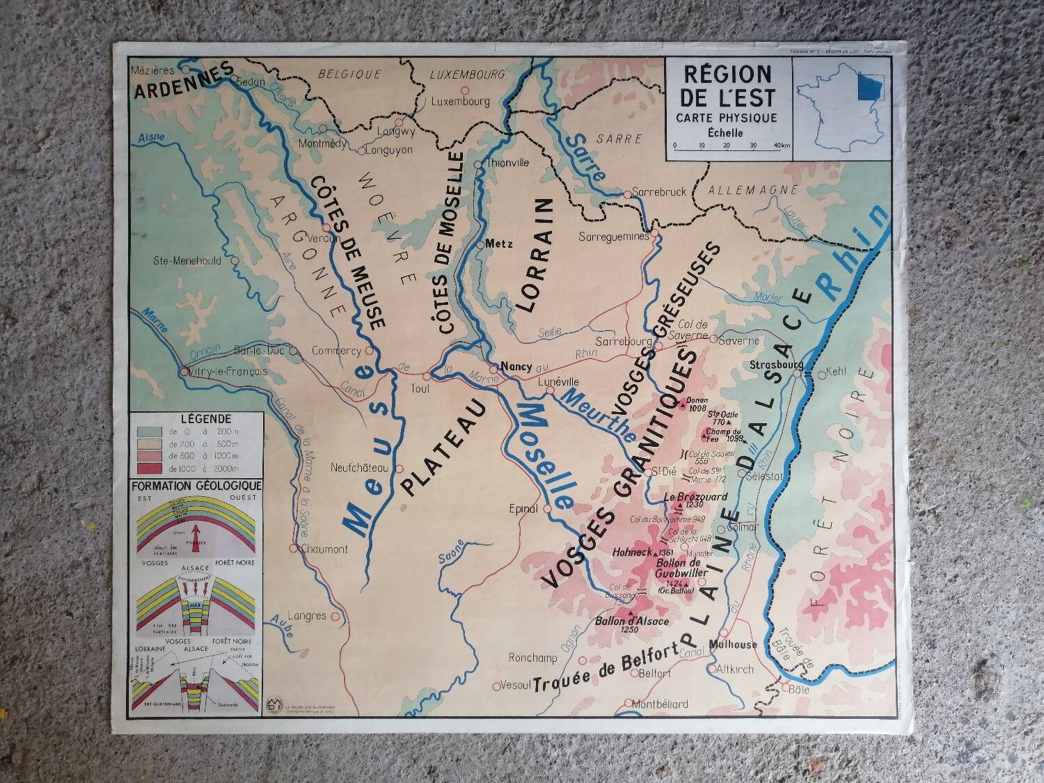 Vintage school map of France, Northern and Eastern Regions