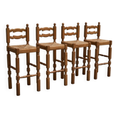 Ensemble de 4 tabourets de bar Razorblade en chêne massif, années 1960